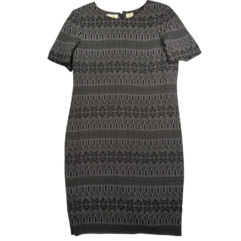 Liz Claiborne Geometric Dot Sheath Dress 10P Women Black White Shoulder Pads